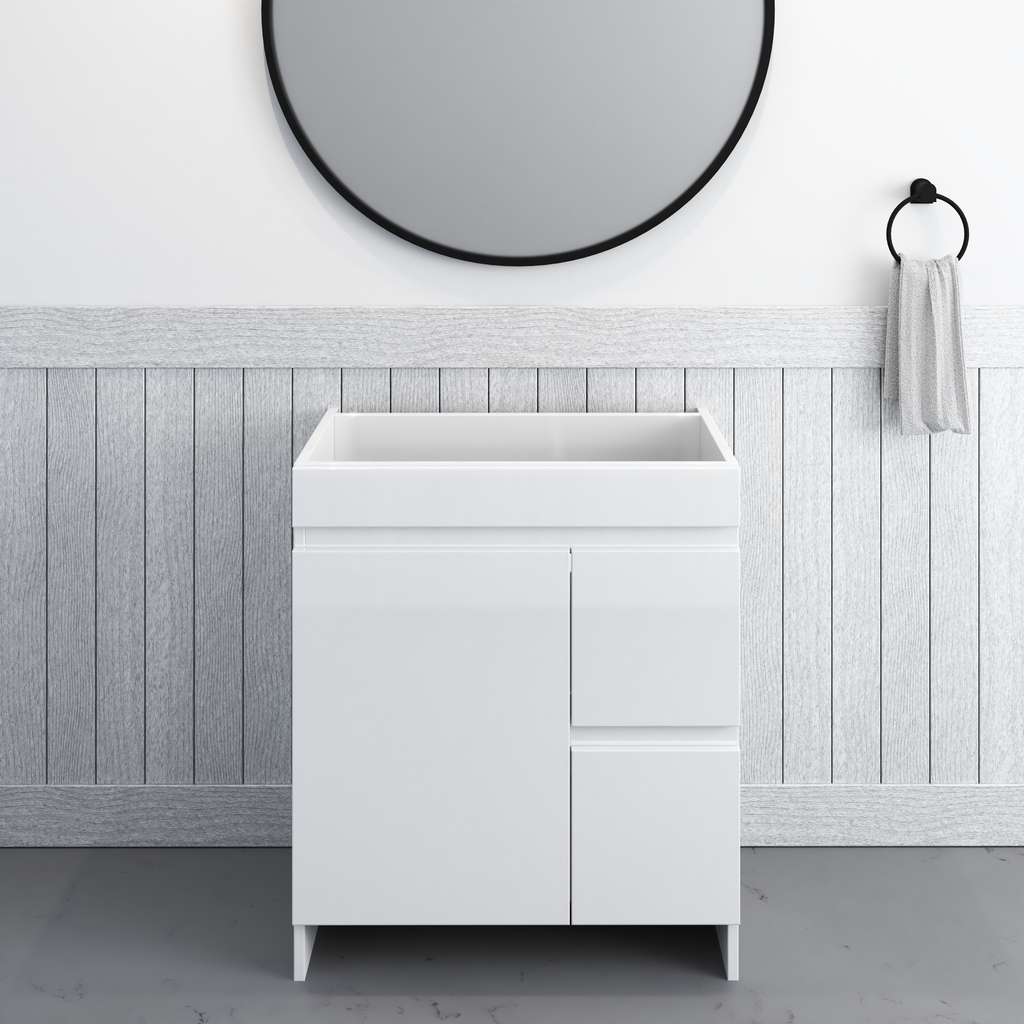 Cinnamon 30 in. W x 18 in. D x 34 in. H Bath Vanity Cabinet without Top in Glossy White with Right-Side Drawers