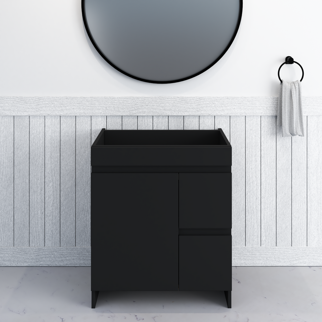 Cinnamon 30 in. W x 18 in. D x 34 in. H Bath Vanity Cabinet without Top in Black with Right-Side Drawers