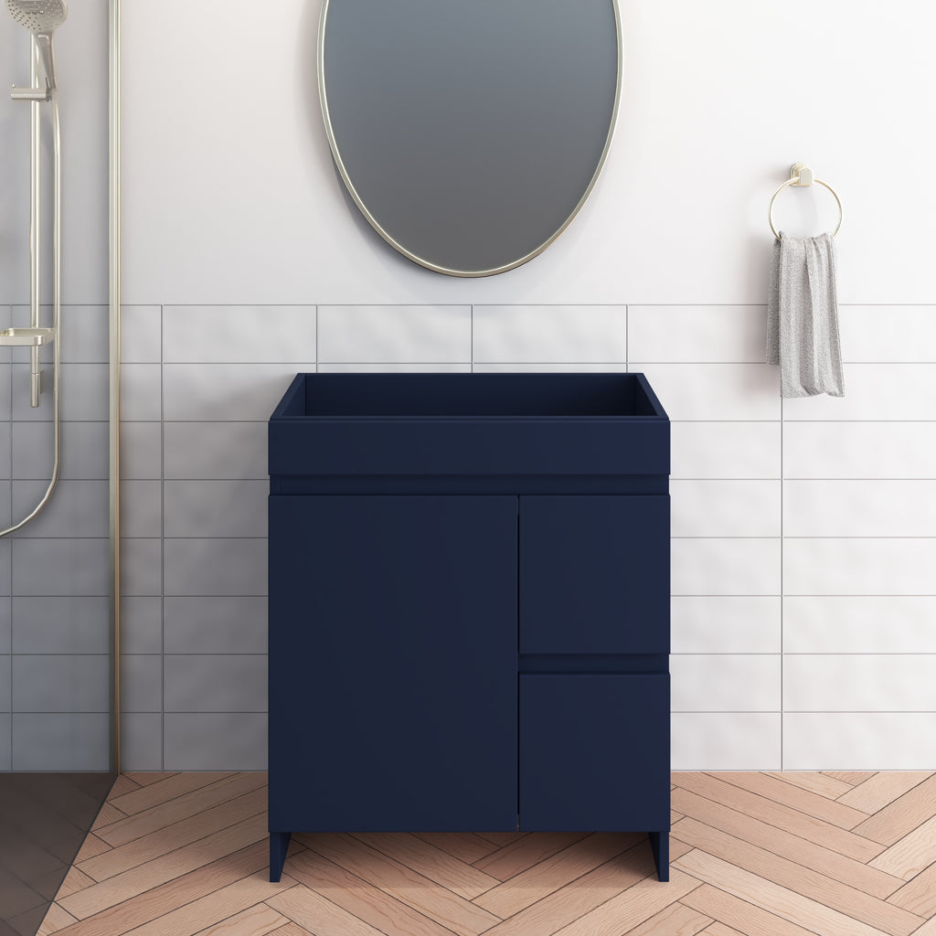 Cinnamon 30 in. W x 18 in. D x 34 in. H Bath Vanity Cabinet without Top in Navy Blue with Right-Side Drawers