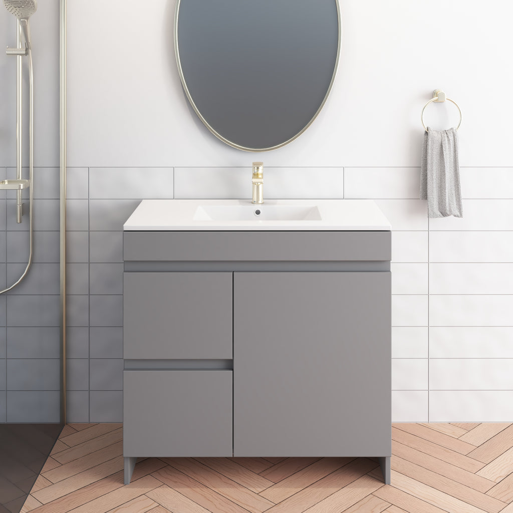 Cinnamon 36 in. W x 18 in. D x 34 in. H Bath Vanity Cabinet without Top in Gray with Left Side Drawers