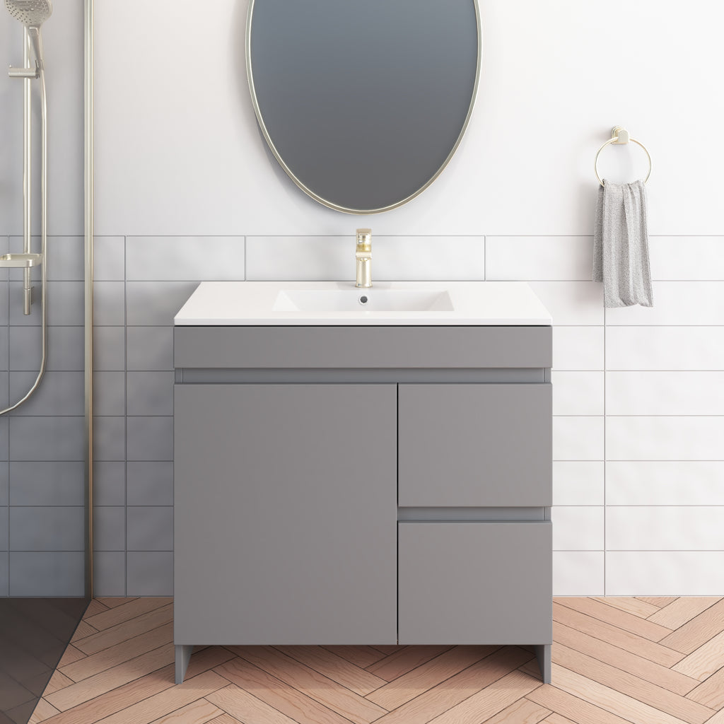 Cinnamon 36 in. W x 18 in. D x 34 in. H Bath Vanity Cabinet without Top in Gray with Right-Side Drawers