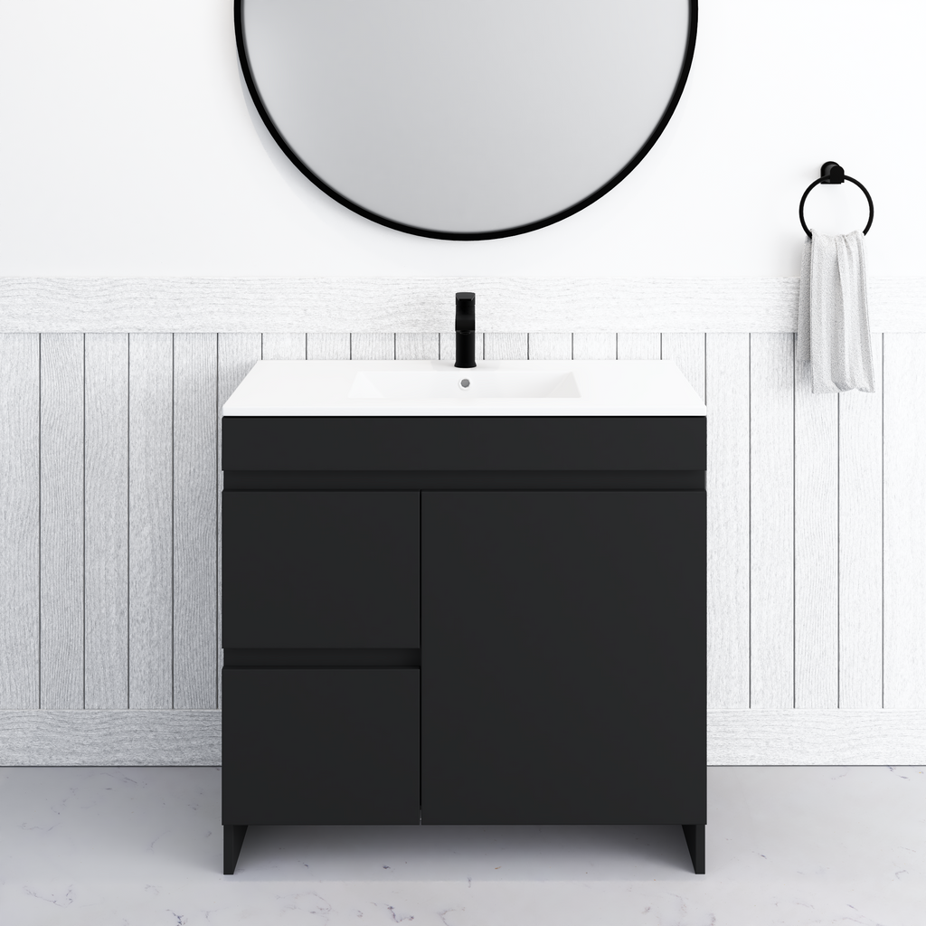 Cinnamon 36 in. W x 18 in. D x 34 in. H Bath Vanity Cabinet without Top in Black with Left-Side Drawers