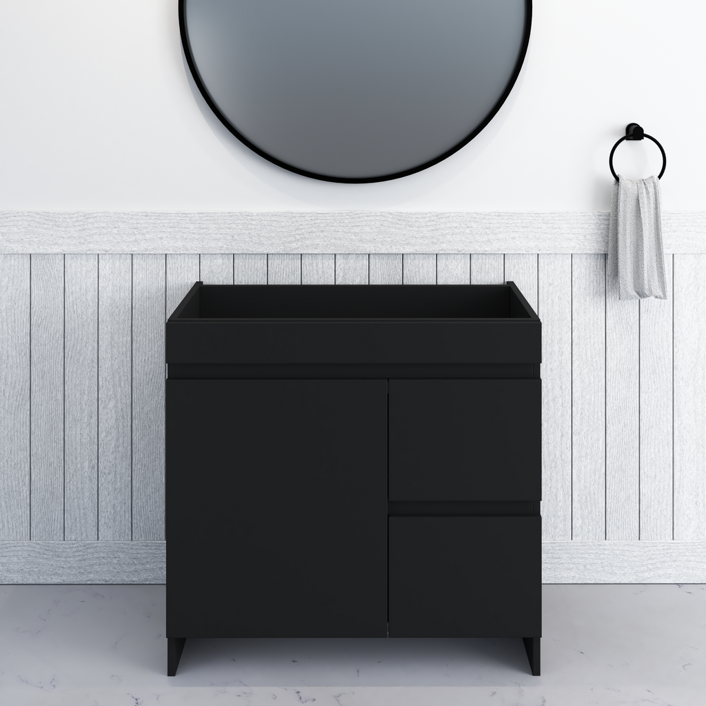 Cinnamon 36 in. W x 18 in. D x 34 in. H Bath Vanity Cabinet without Top in Black with Right-Side Drawers