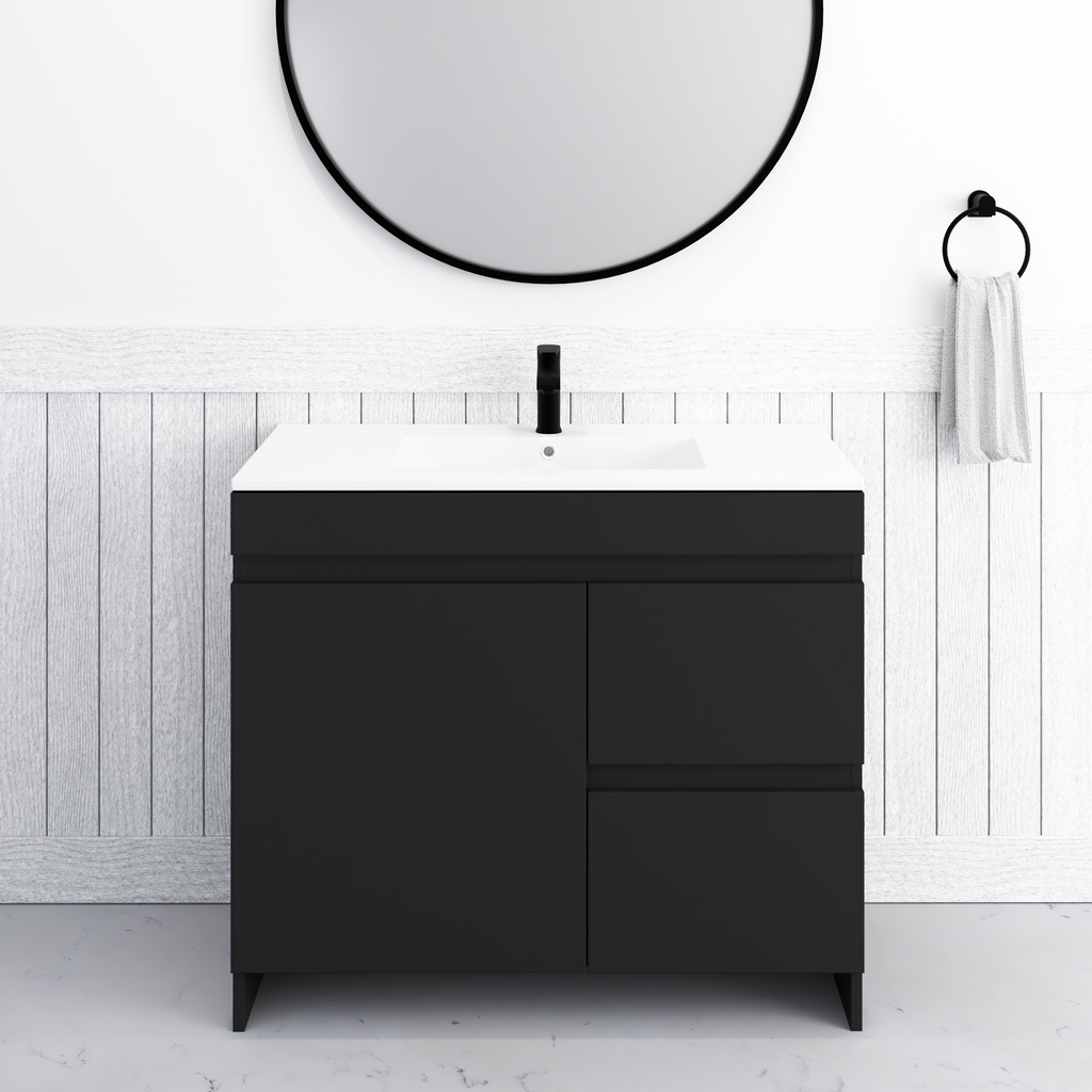 Cinnamon 36 in. W x 18 in. D x 34 in. H Bath Vanity Cabinet without Top in Black with Right Side Drawers