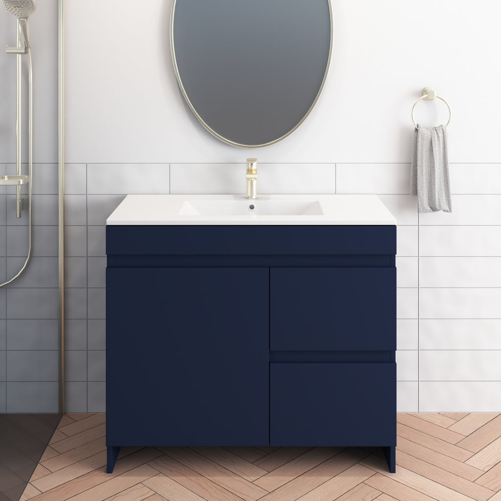 Cinnamon 40 in. W x 18 in. D x 34 in. H Bath Vanity Cabinet without Top in Navy Blue with Left Side Drawers