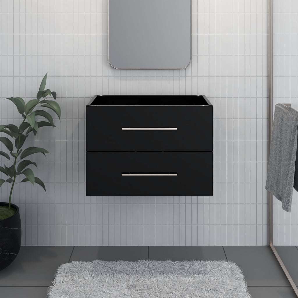 Napa Glossy 30" Modern Wall-Mounted Floating Bathroom Vanity with Round Handles Cabinet Only (Glossy Black)