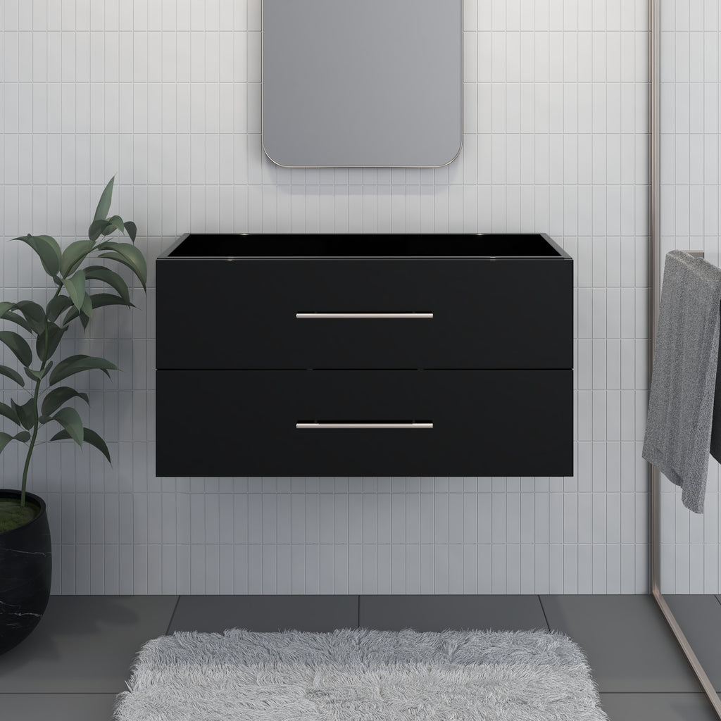 Napa Glossy 36" Modern Wall-Mounted Floating Bathroom Vanity with Round Handles Cabinet Only (Glossy Black)