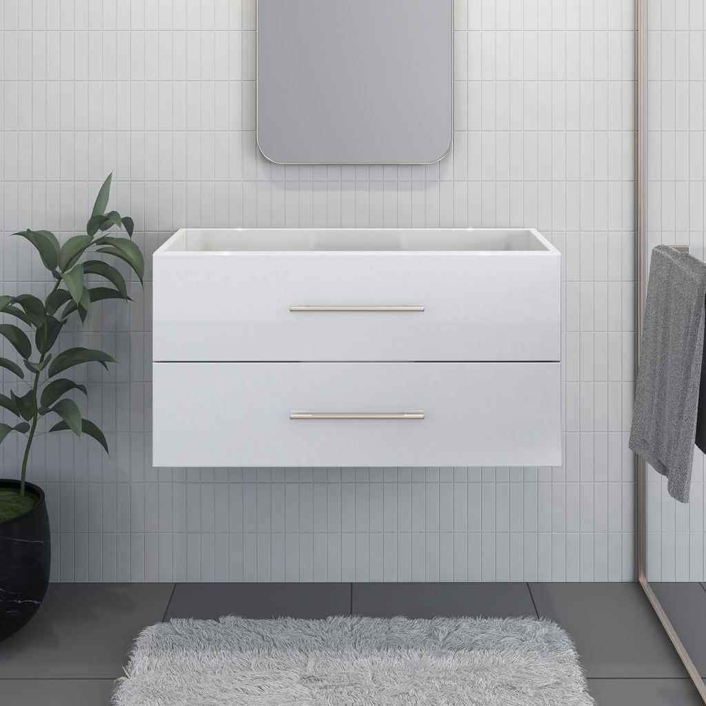 Napa Glossy 36" Modern Wall-Mounted Floating Bathroom Vanity with Ceramic Top and Round Handles in Glossy Finish (Glossy White)